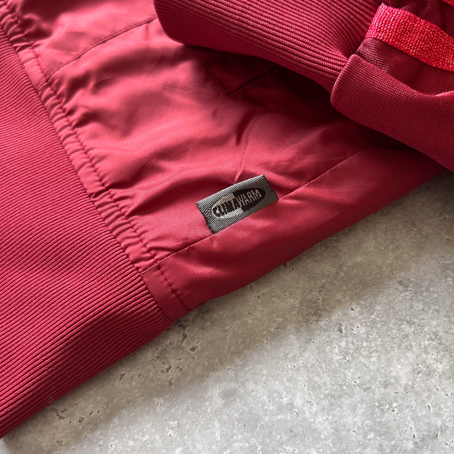 Adidas Red Track Jacket with Striped Sleeves