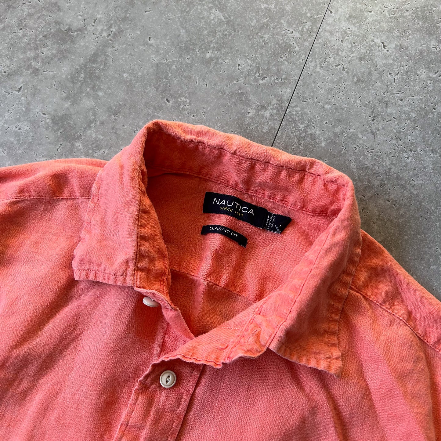 Nautica Classic Fit Linen Shirt in Coral