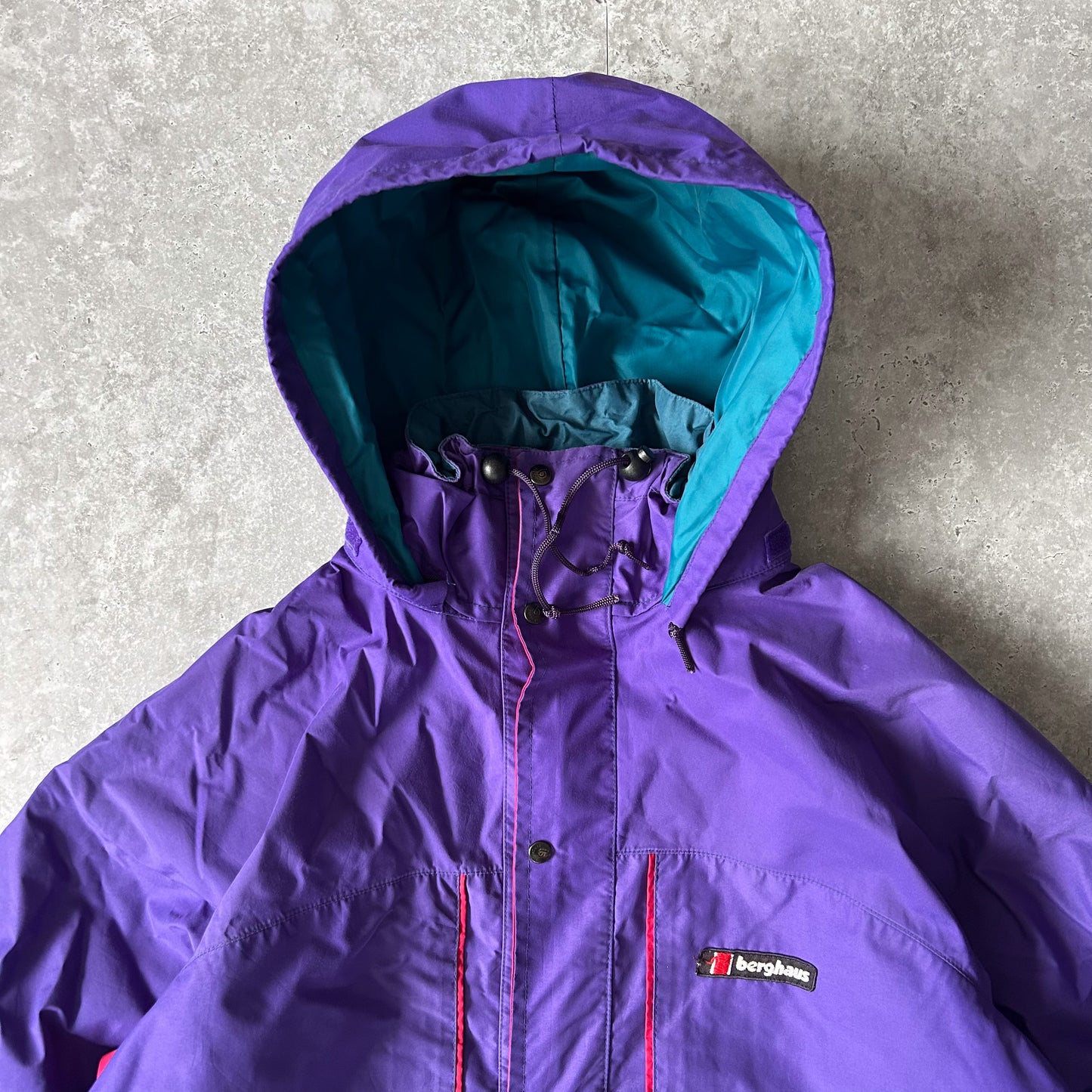 Berghaus Purple Outdoor Shell Jacket with Teal Lining and Red Piping
