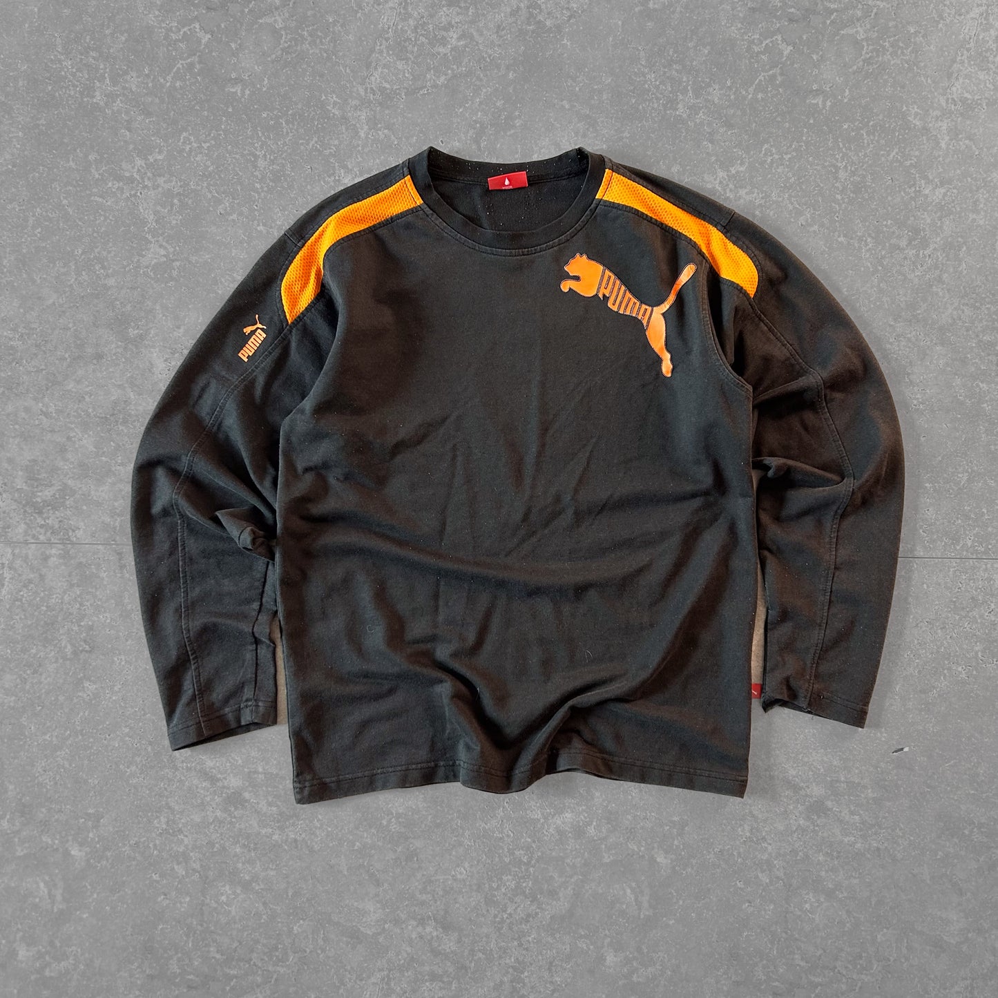 Puma Black Long Sleeve Activewear Top with Orange Accents