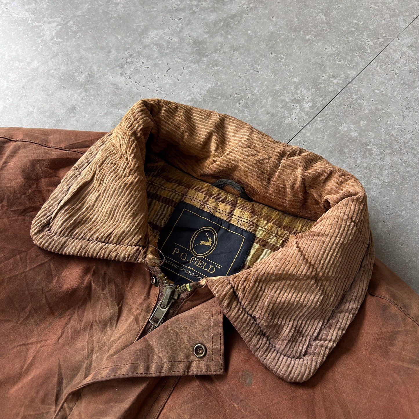P.G.FIELD Rust Waxed Cotton Field Jacket with Corduroy Collar