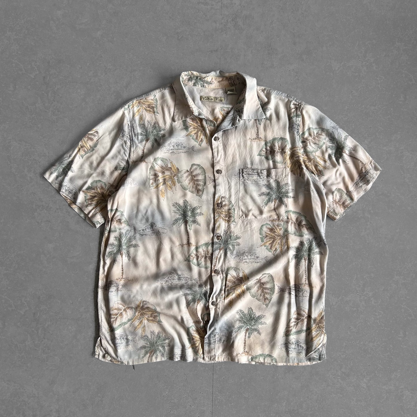 Vintage Batik Bay Tropical Print Button-Up Shirt