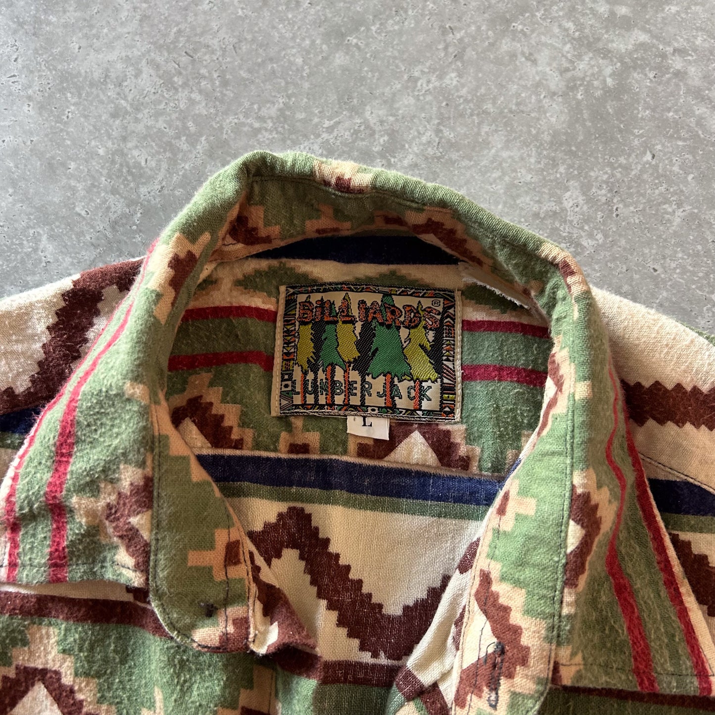 Vintage Billards Lumberjack Patterned Button-Up Shirt