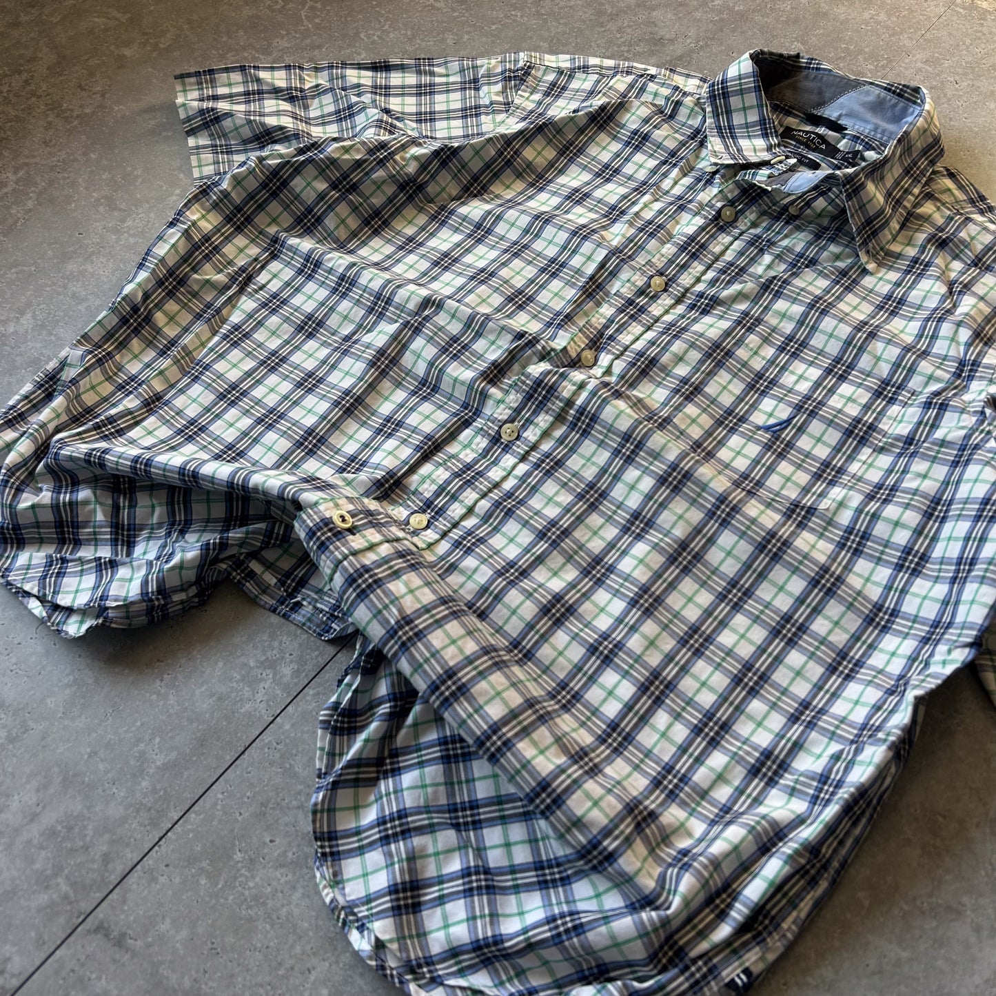Nautica Short Sleeve Plaid Button-Up Shirt