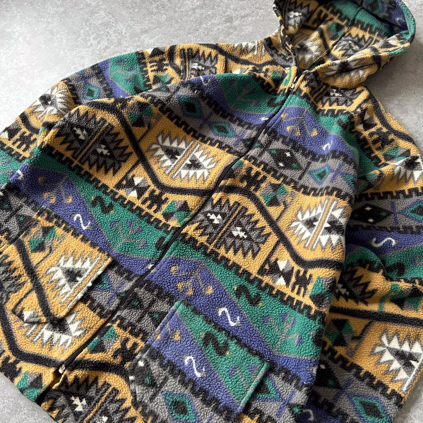 Vintage Geometric Print Hooded Jacket