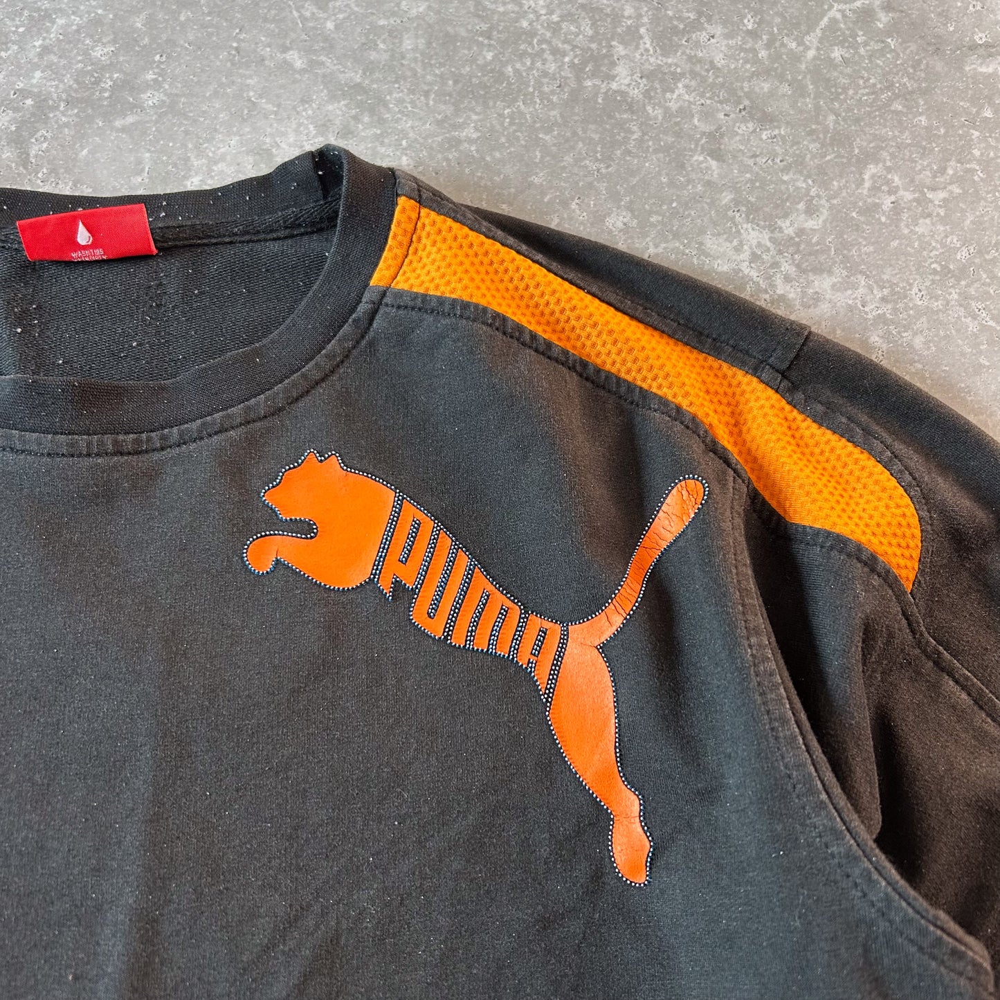 Puma Black Long Sleeve Activewear Top with Orange Accents
