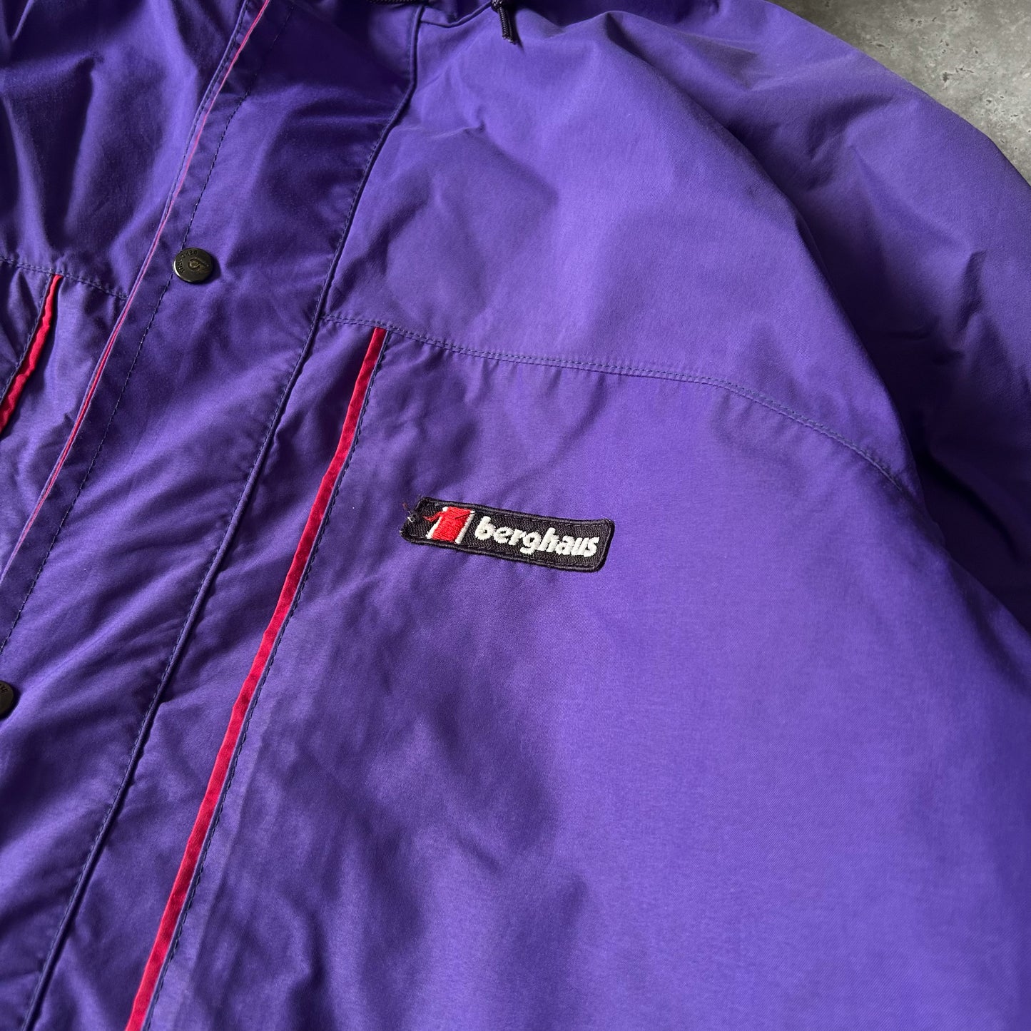 Berghaus Purple Outdoor Shell Jacket with Teal Lining and Red Piping