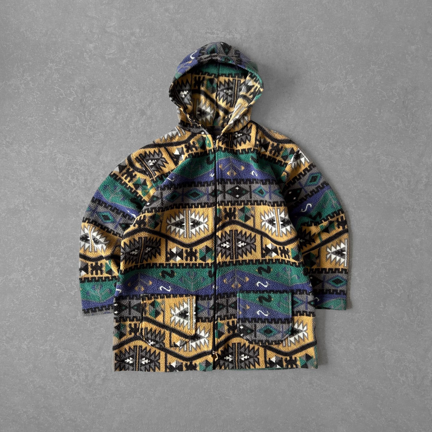 Vintage Geometric Print Hooded Jacket