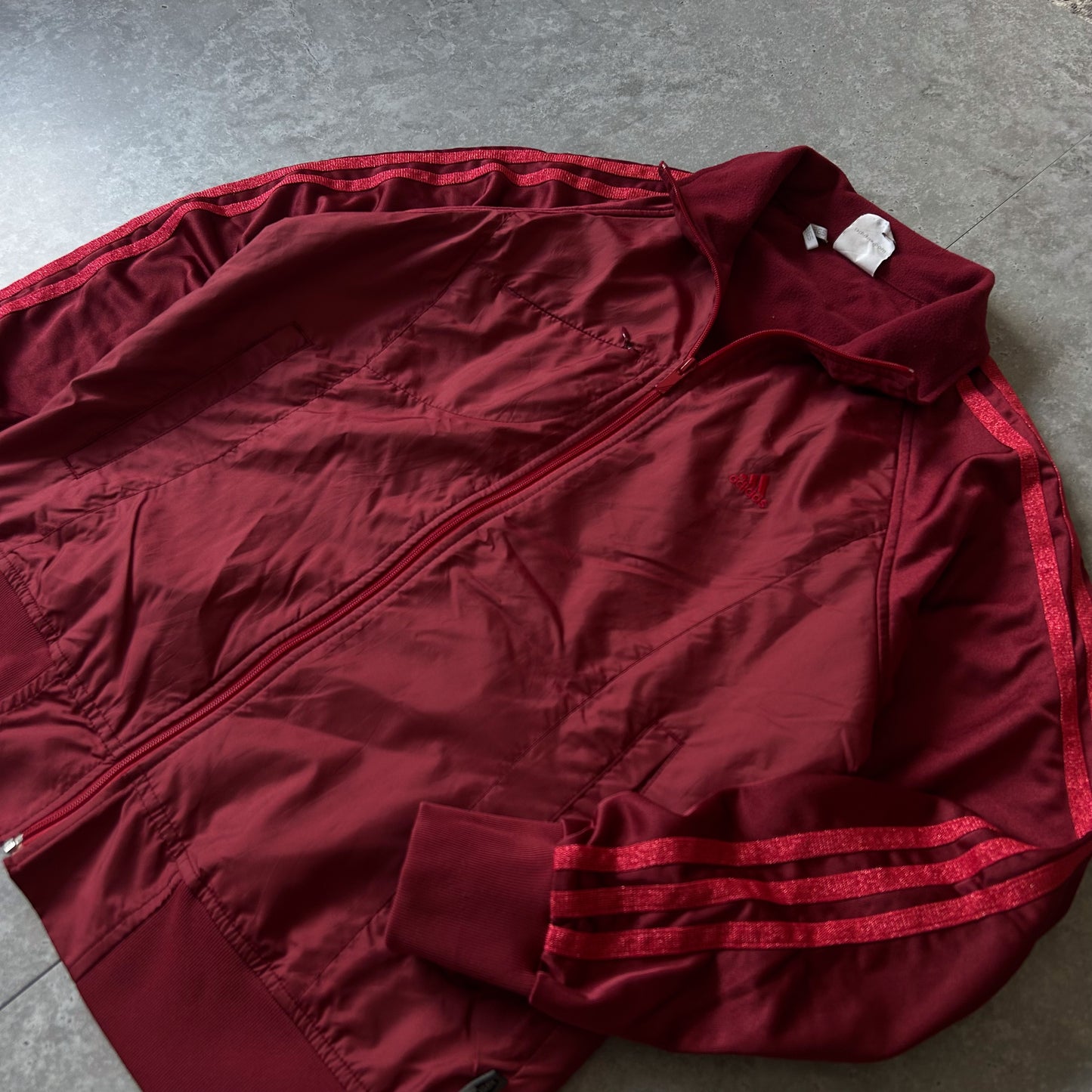Adidas Red Track Jacket with Striped Sleeves
