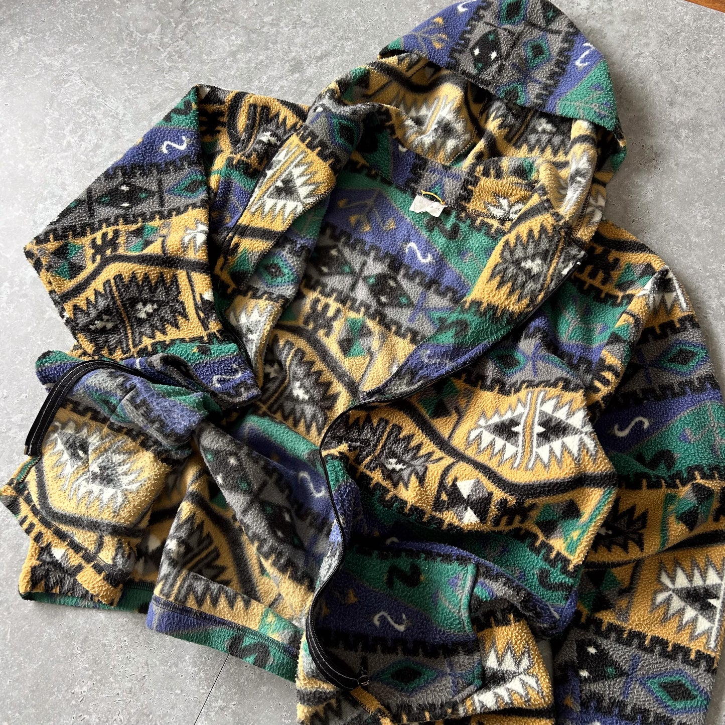 Vintage Geometric Print Hooded Jacket