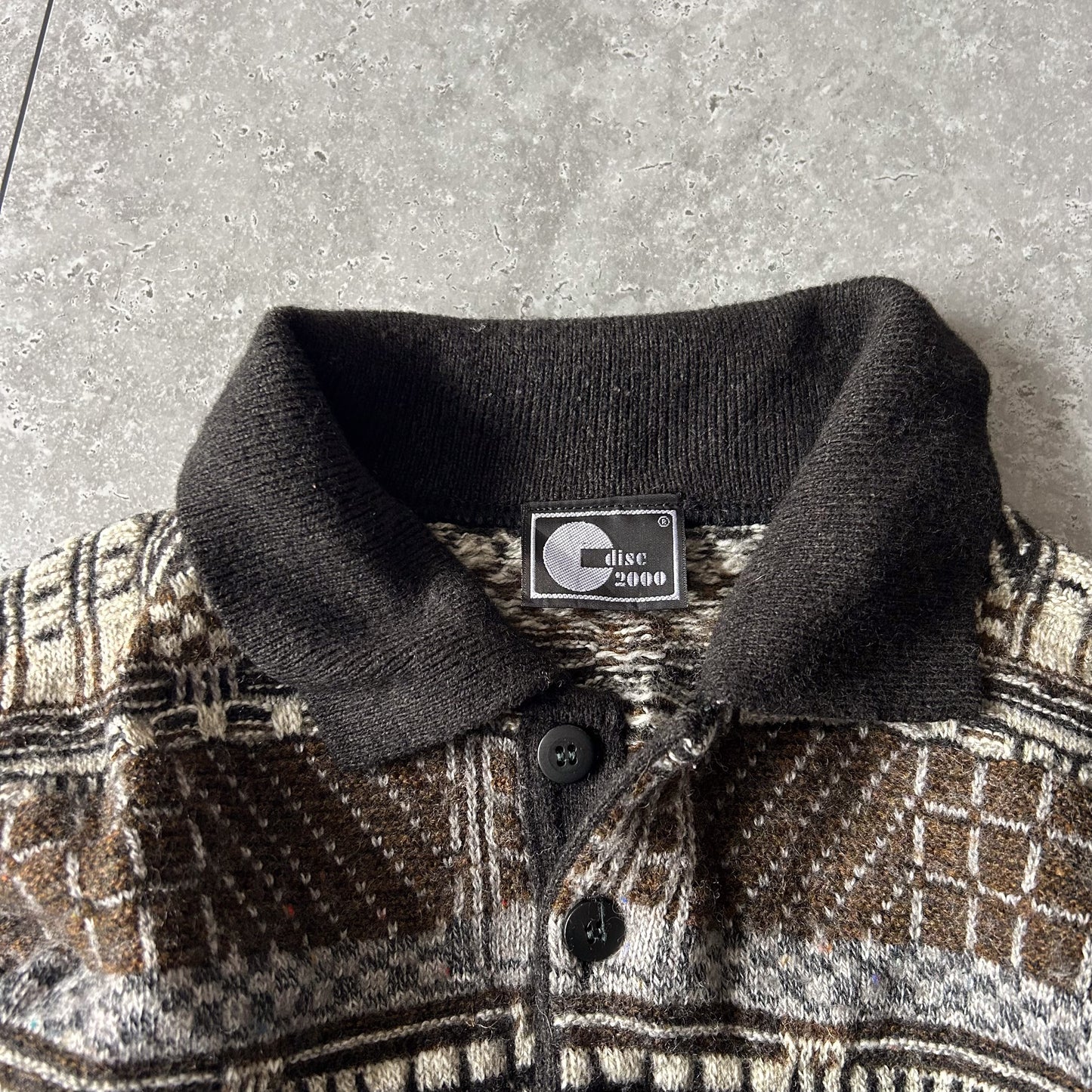 Vintage Geometric Jacquard Polo Knit Sweater - Disc 2000