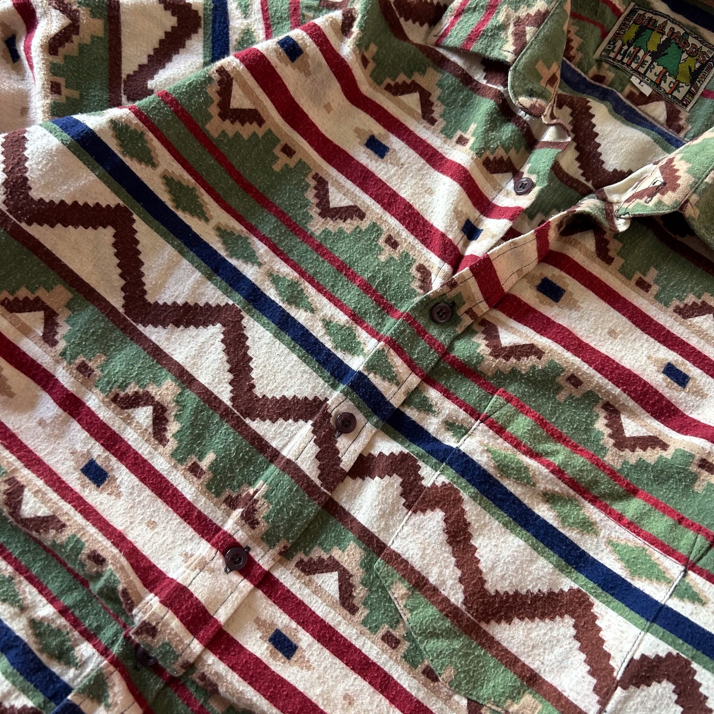 Vintage Billards Lumberjack Patterned Button-Up Shirt