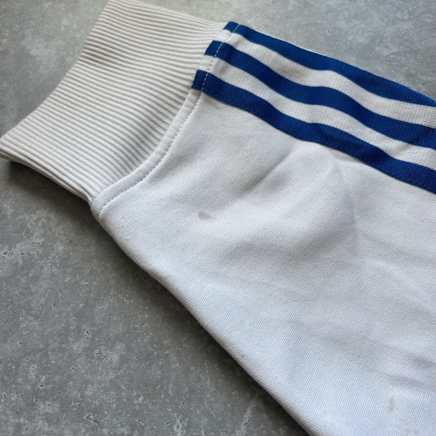 Adidas Vintage White Hoodie with Blue Stripes