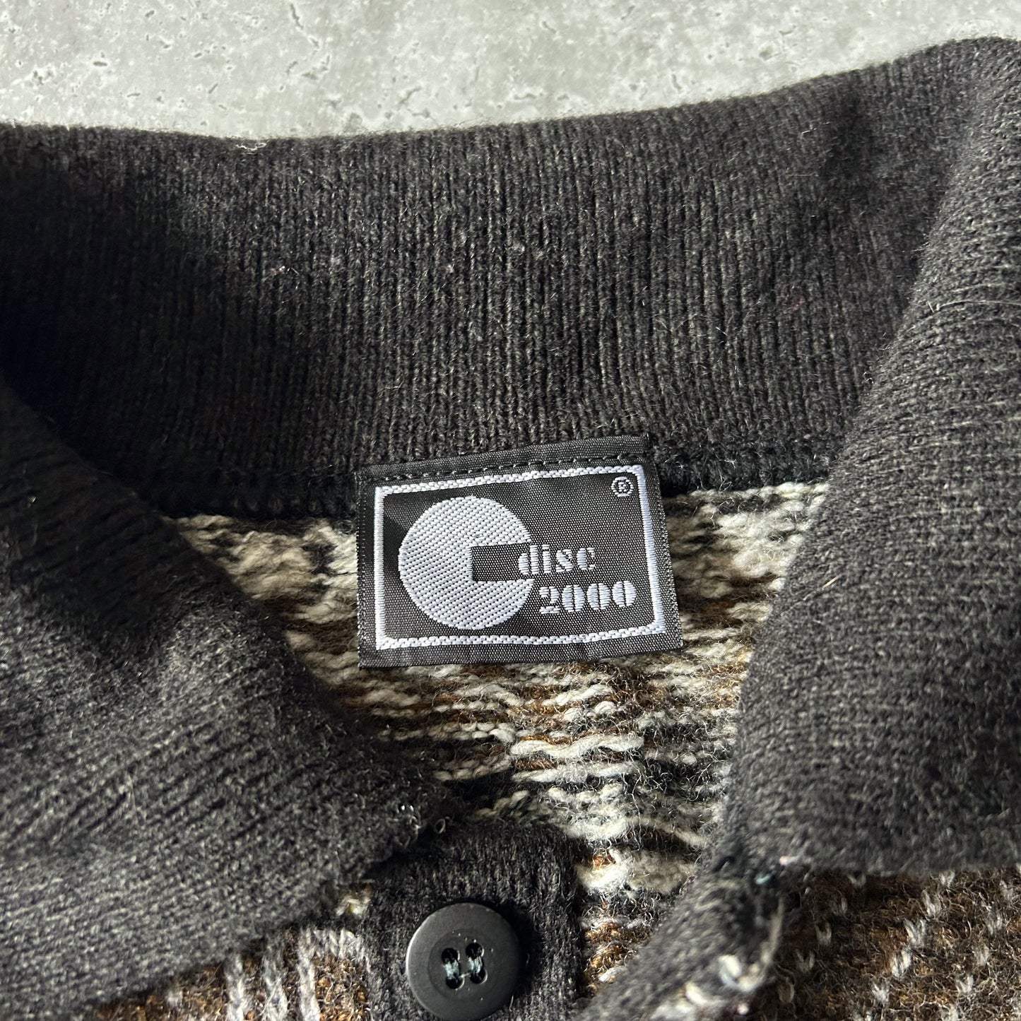 Vintage Geometric Jacquard Polo Knit Sweater - Disc 2000
