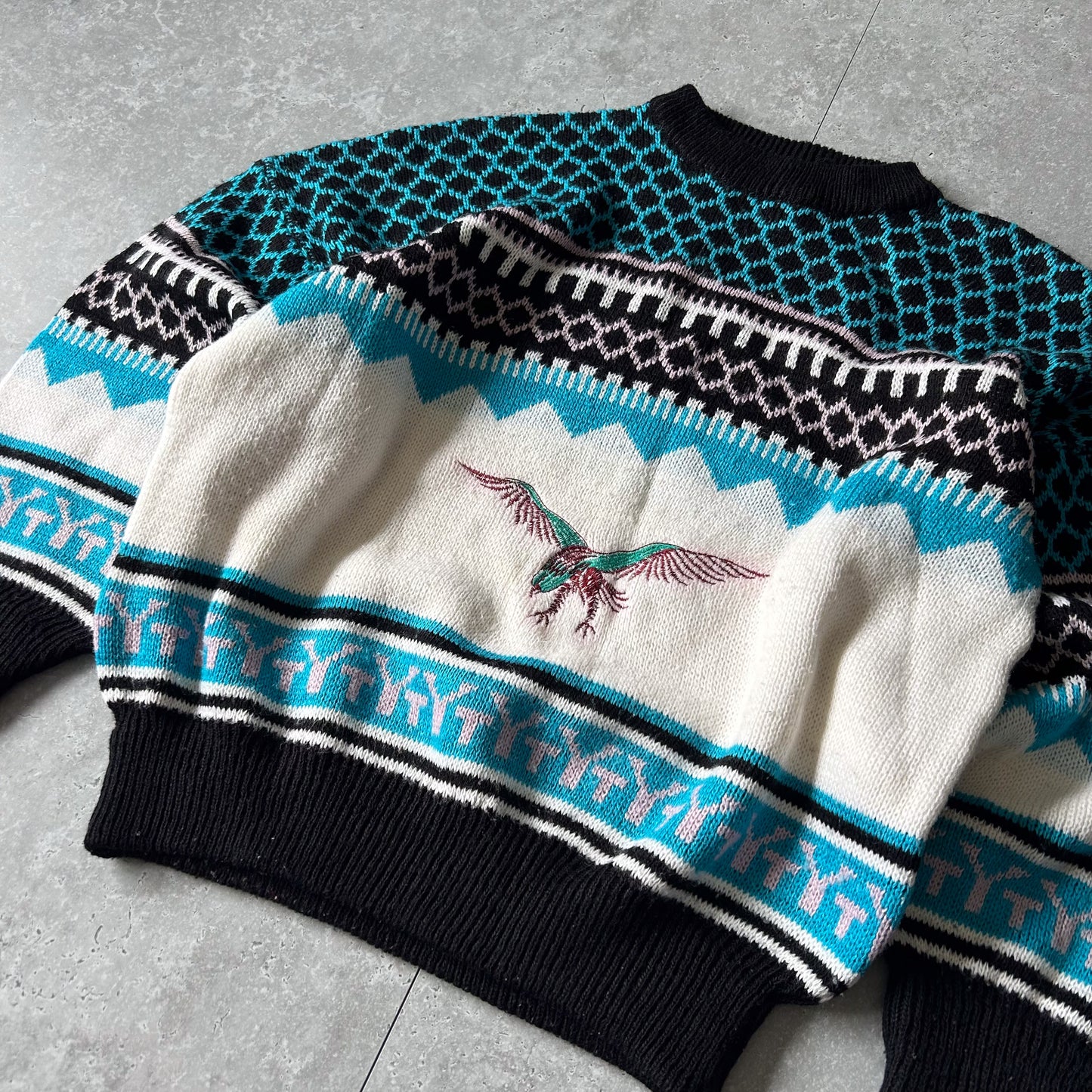 Vintage Inspired Knitted Sweater with Embroidered Eagle