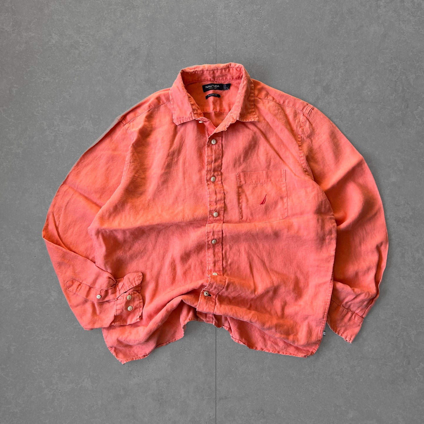 Nautica Classic Fit Linen Shirt in Coral