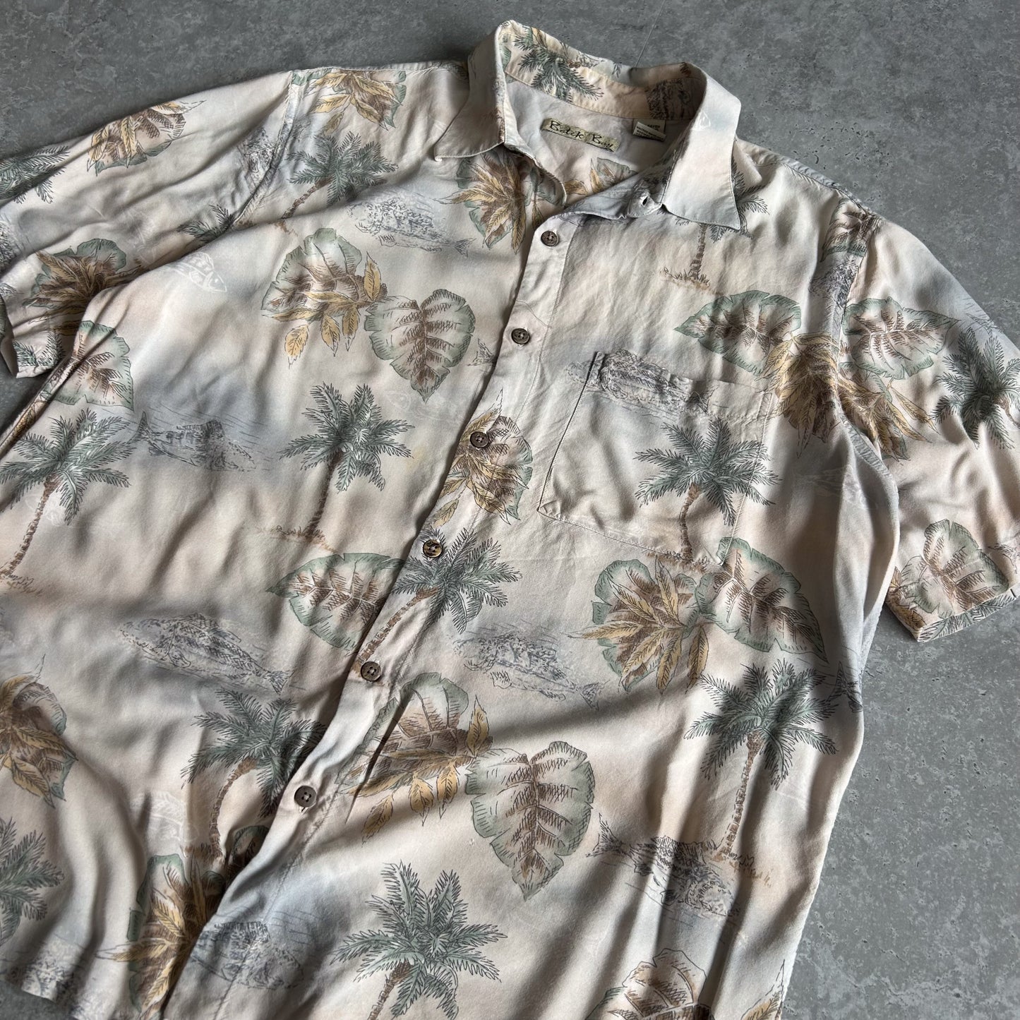 Vintage Batik Bay Tropical Print Button-Up Shirt