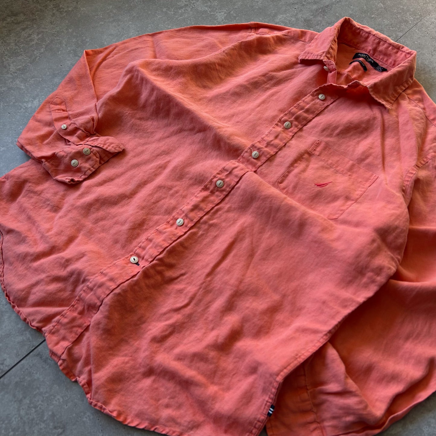 Nautica Classic Fit Linen Shirt in Coral