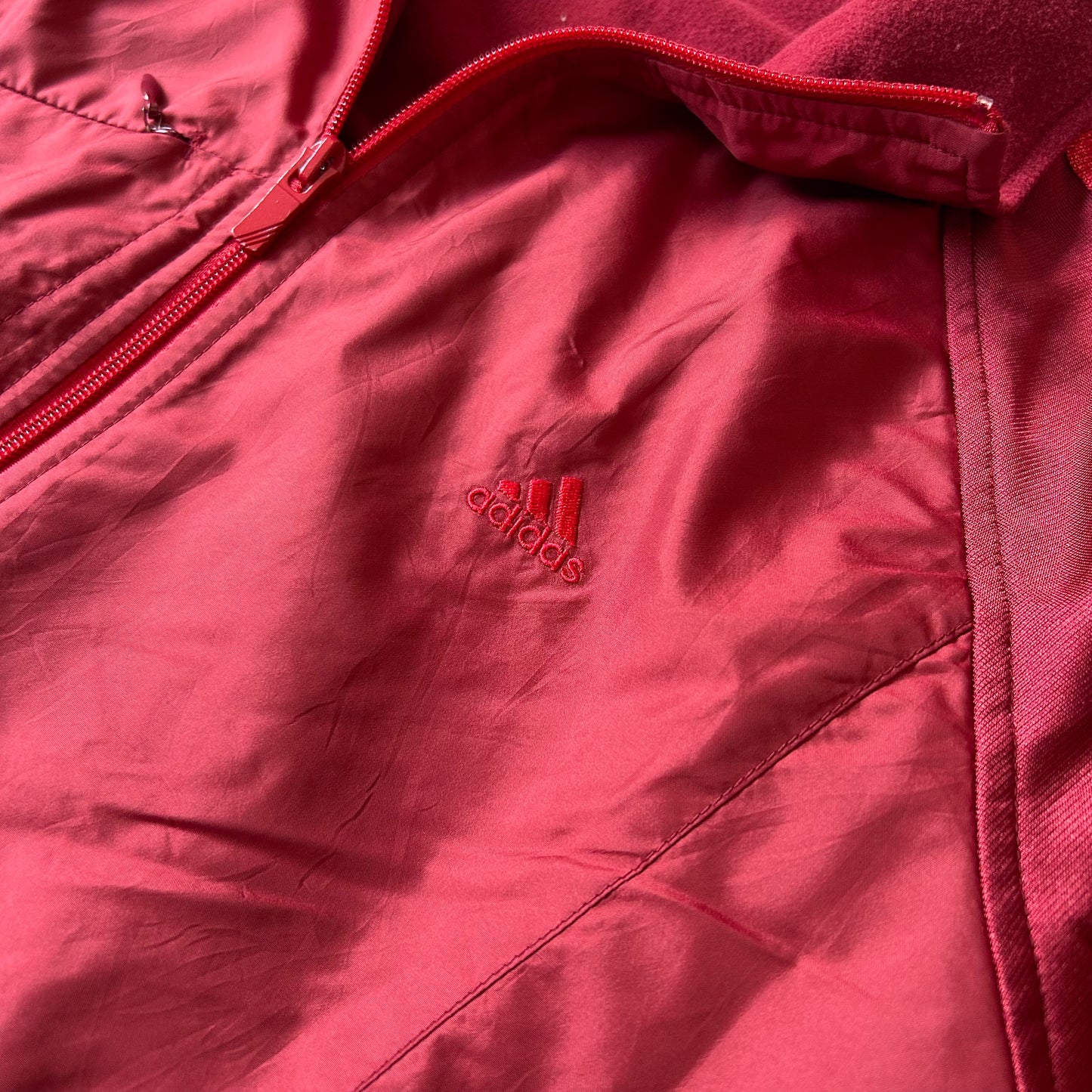 Adidas Red Track Jacket with Striped Sleeves
