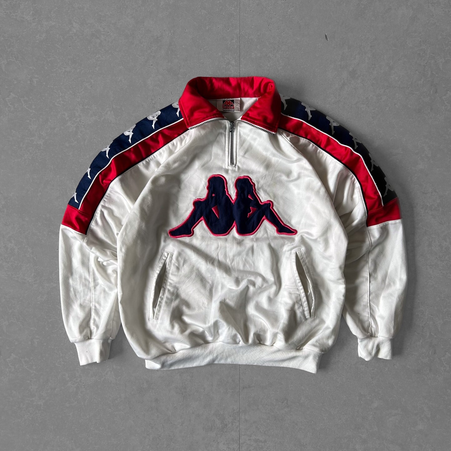 Vintage Kappa Half Zip Track Jacket White Navy Red - Medium