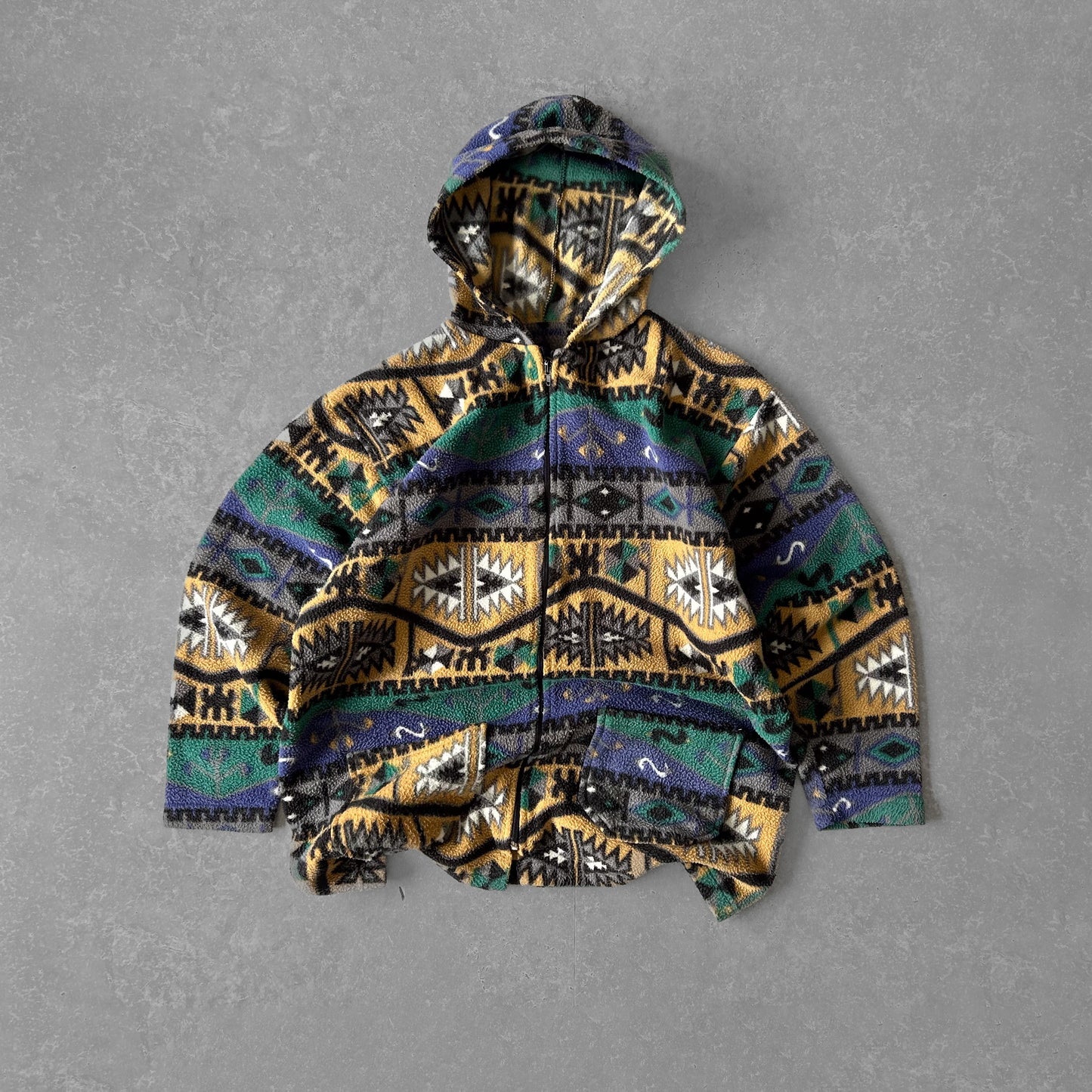 Vintage Geometric Print Hooded Jacket