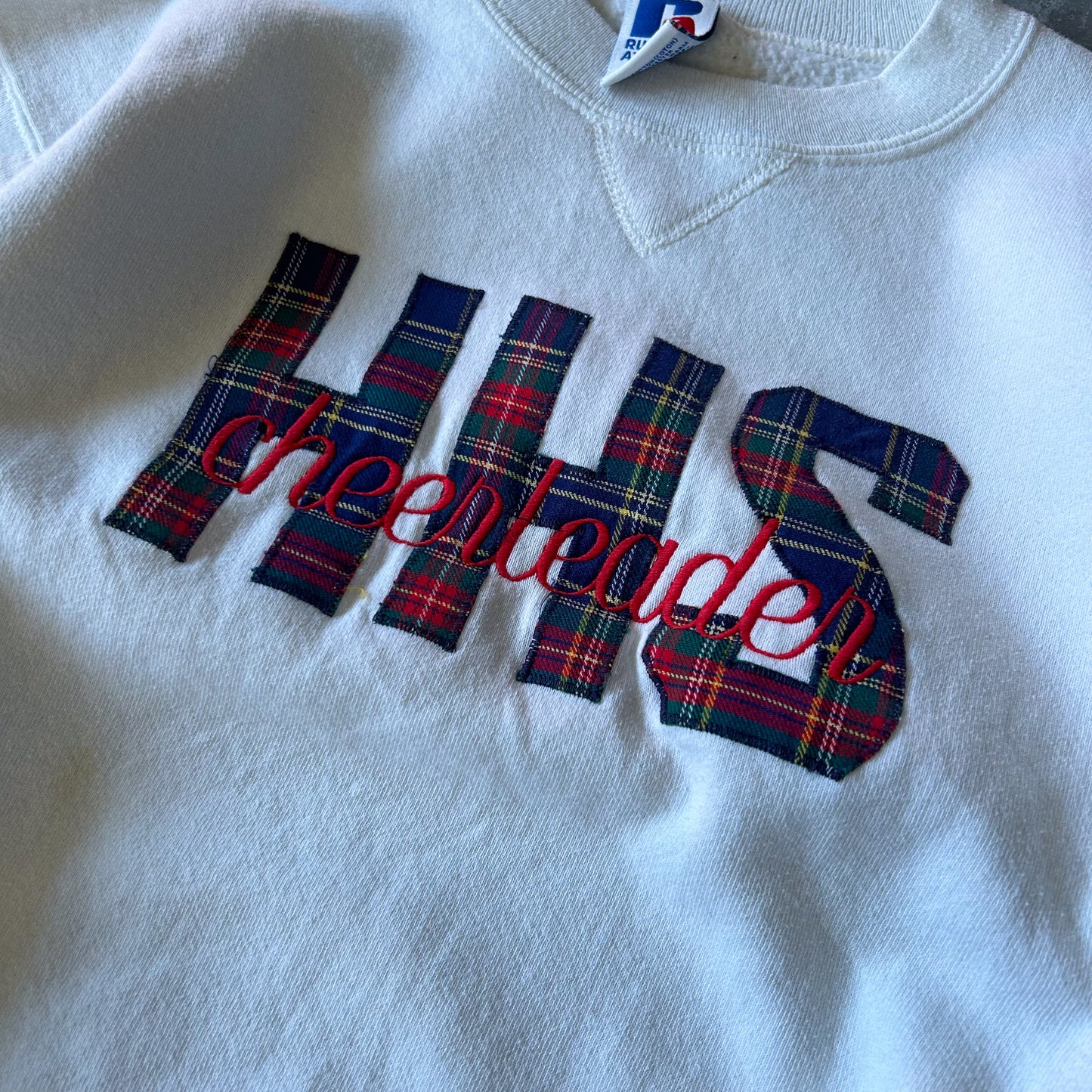 1990s - russell athletic 'hhs cheerleader' embroidered sweatshirt