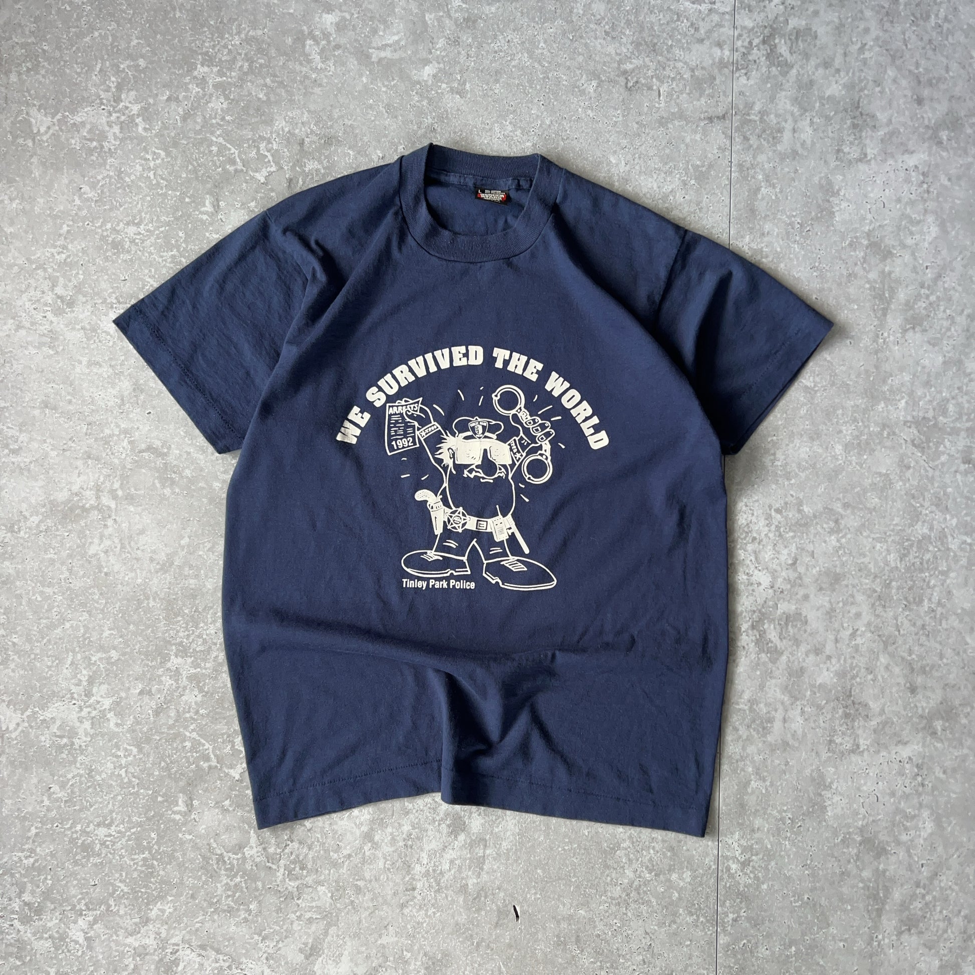 Vintage Men's Single Stitch Screen Stars Best Tinley Park Police World Music Theatre 1992 Arrests Tee