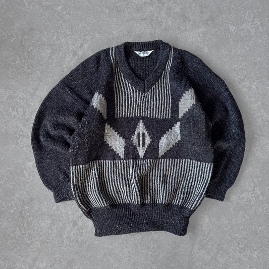 Navy Argyle Geometric Knit Jumper