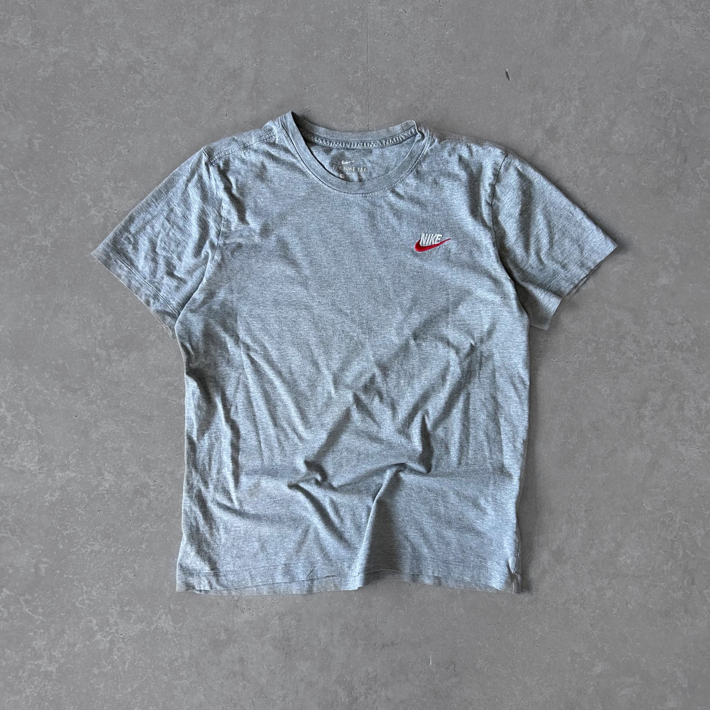Nike Grey Heathered Tee with Red Swoosh Logo
