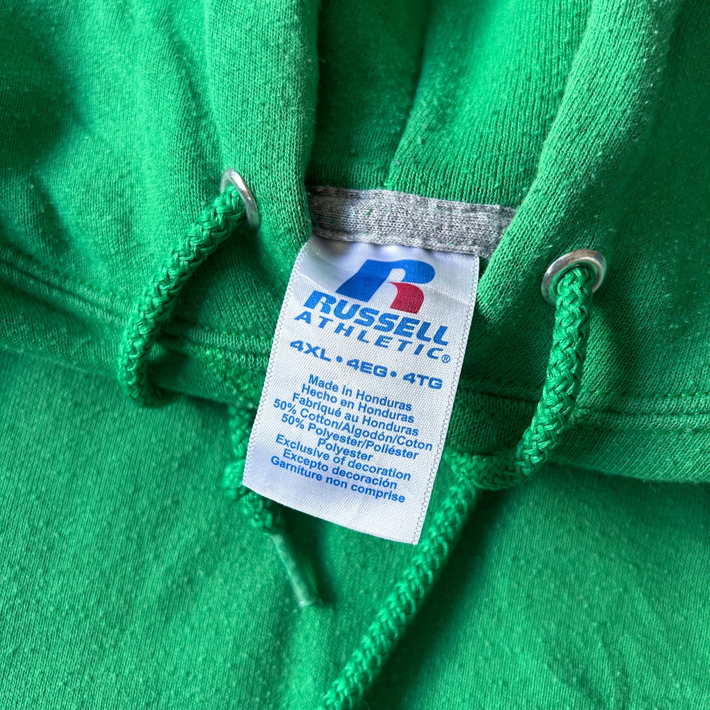 1990s - vintage russell athletic green blank hooded sweatshirt