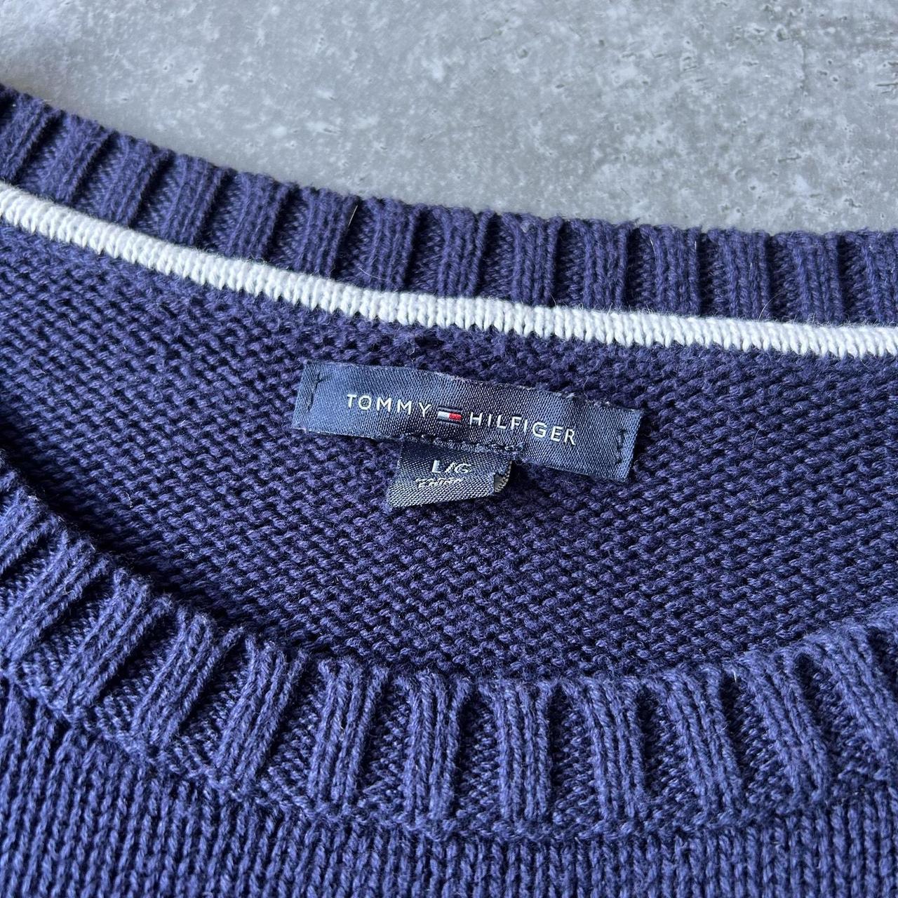 1990s Tommy Hilfiger Navy Knit Sweater With Iconic Flag Logo