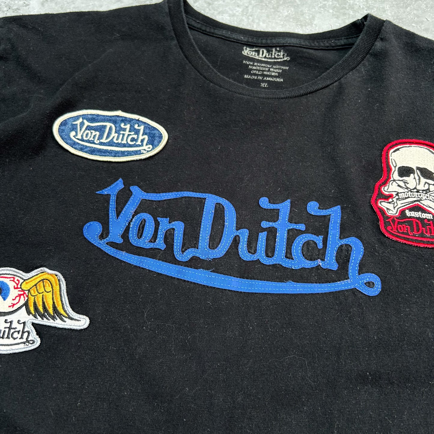 Von Dutch Graphic T-Shirt with Patches - Black (XL)