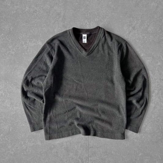 GAP V-Neck Fleece Pullover in Dark Grey