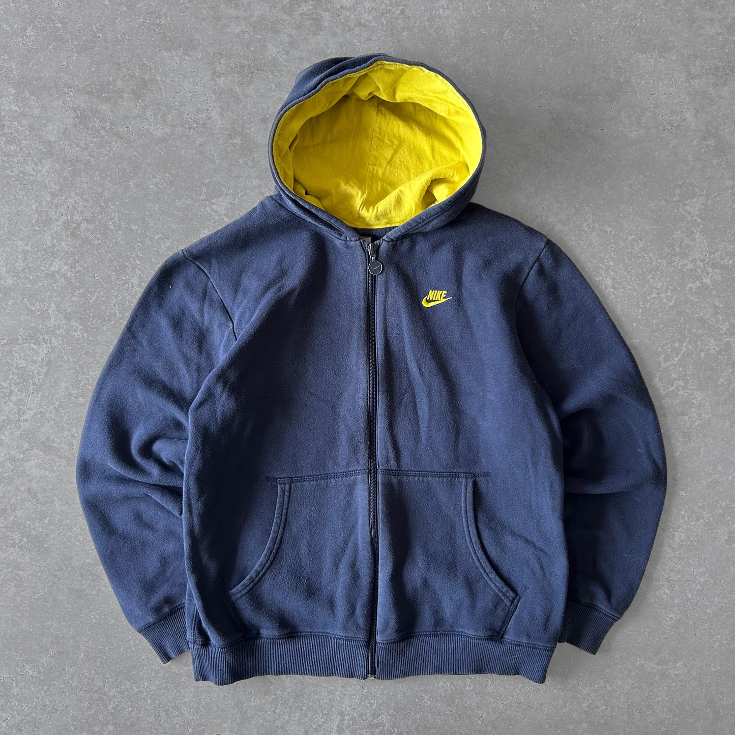 Nike Sportswear Zip-Up Hoodie in Navy with Yellow Lining