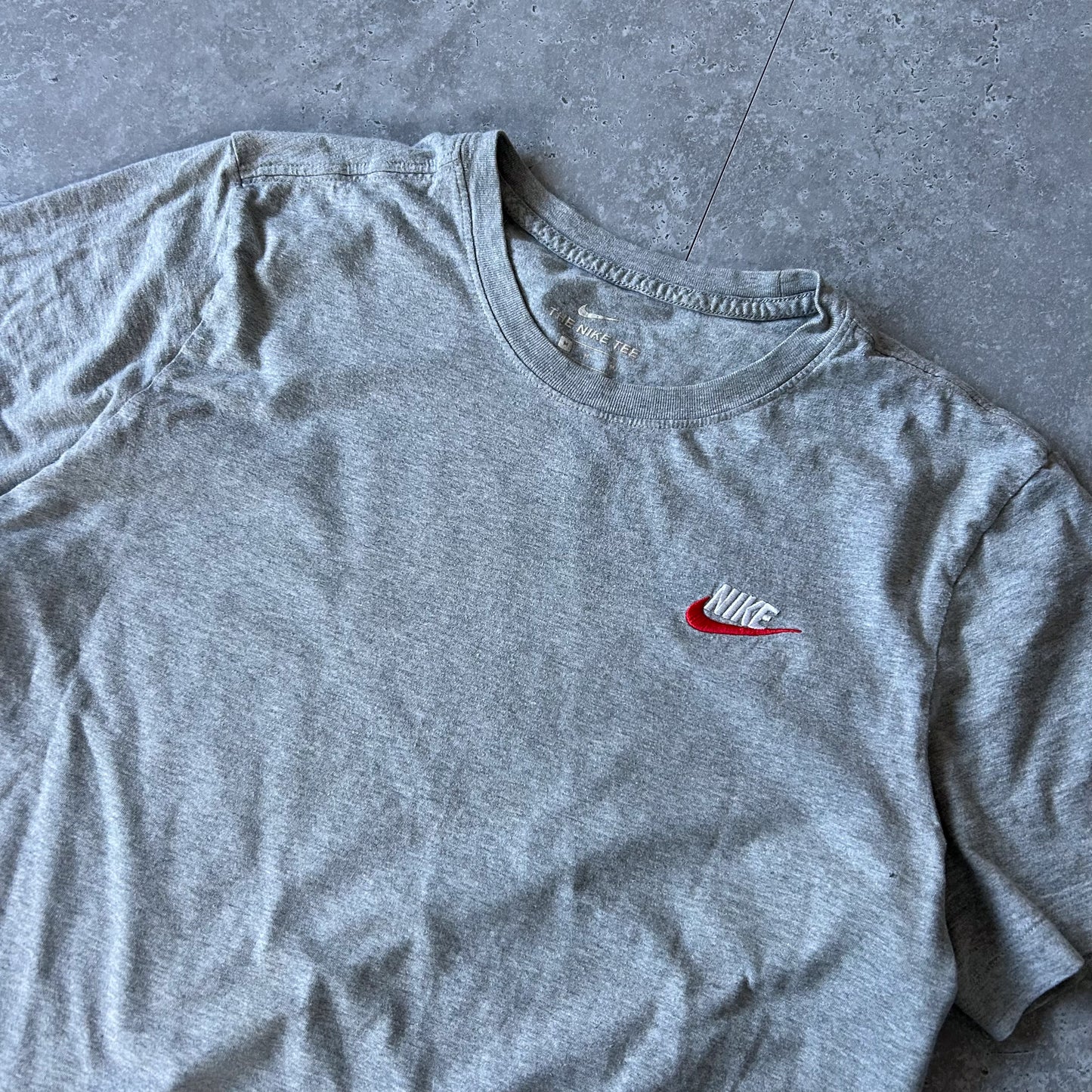 Nike Grey Heathered Tee with Red Swoosh Logo