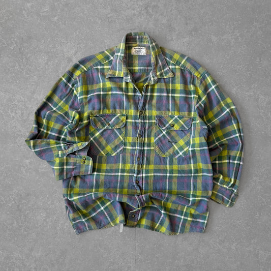 Vintage Uniform Flannel Shirt in Green and Yellow Plaid