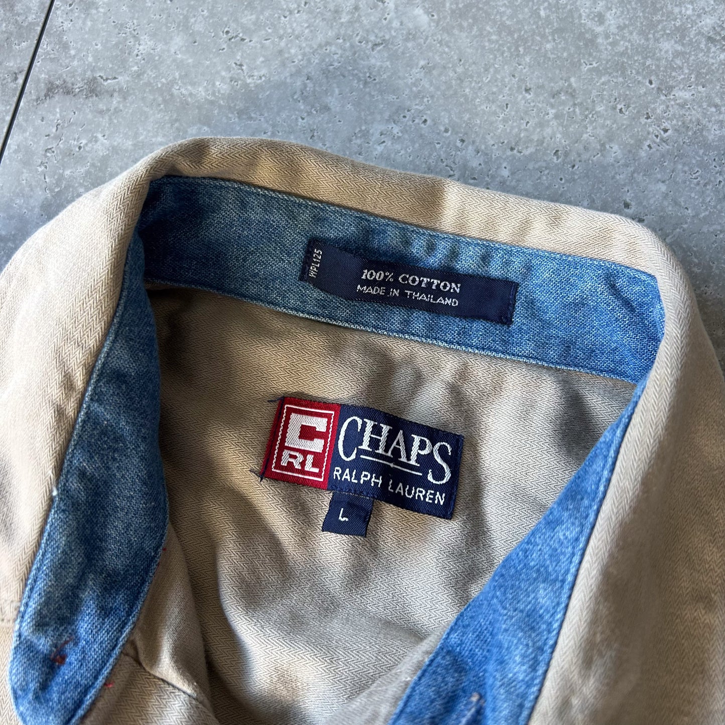 Chaps Ralph Lauren Beige Shirt with Denim Collar