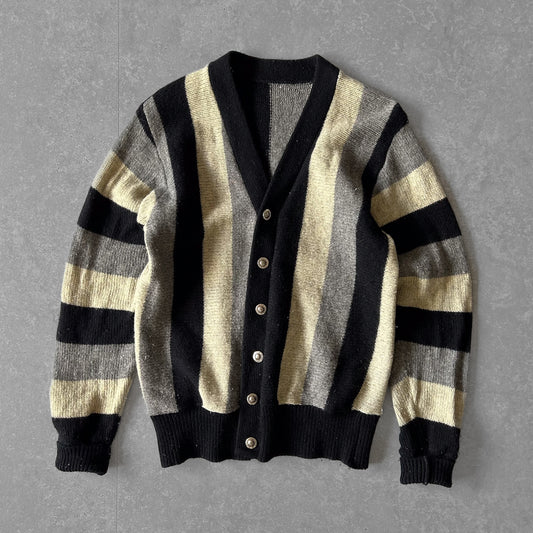 1980s | Vintage Striped Wool Blend Cardigan with Metal Buttons