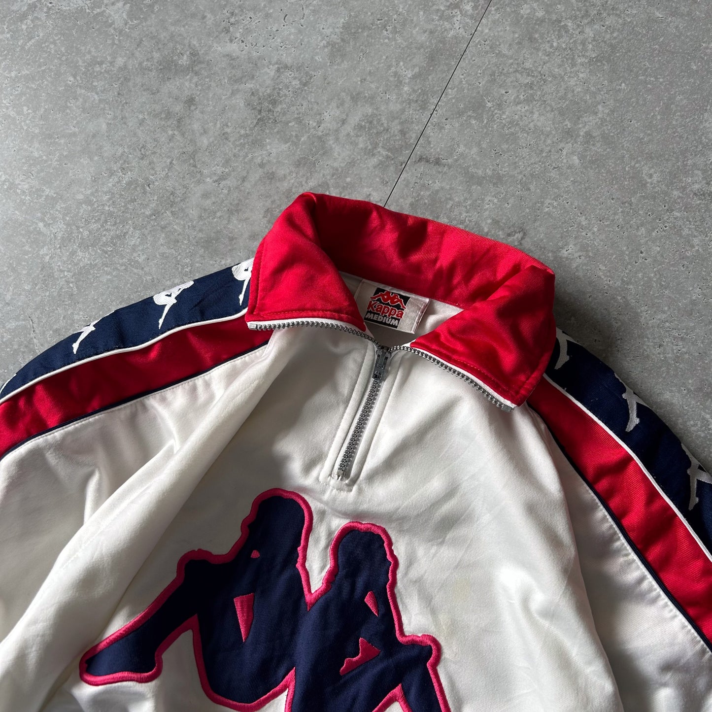 Vintage Kappa Half Zip Track Jacket White Navy Red - Medium