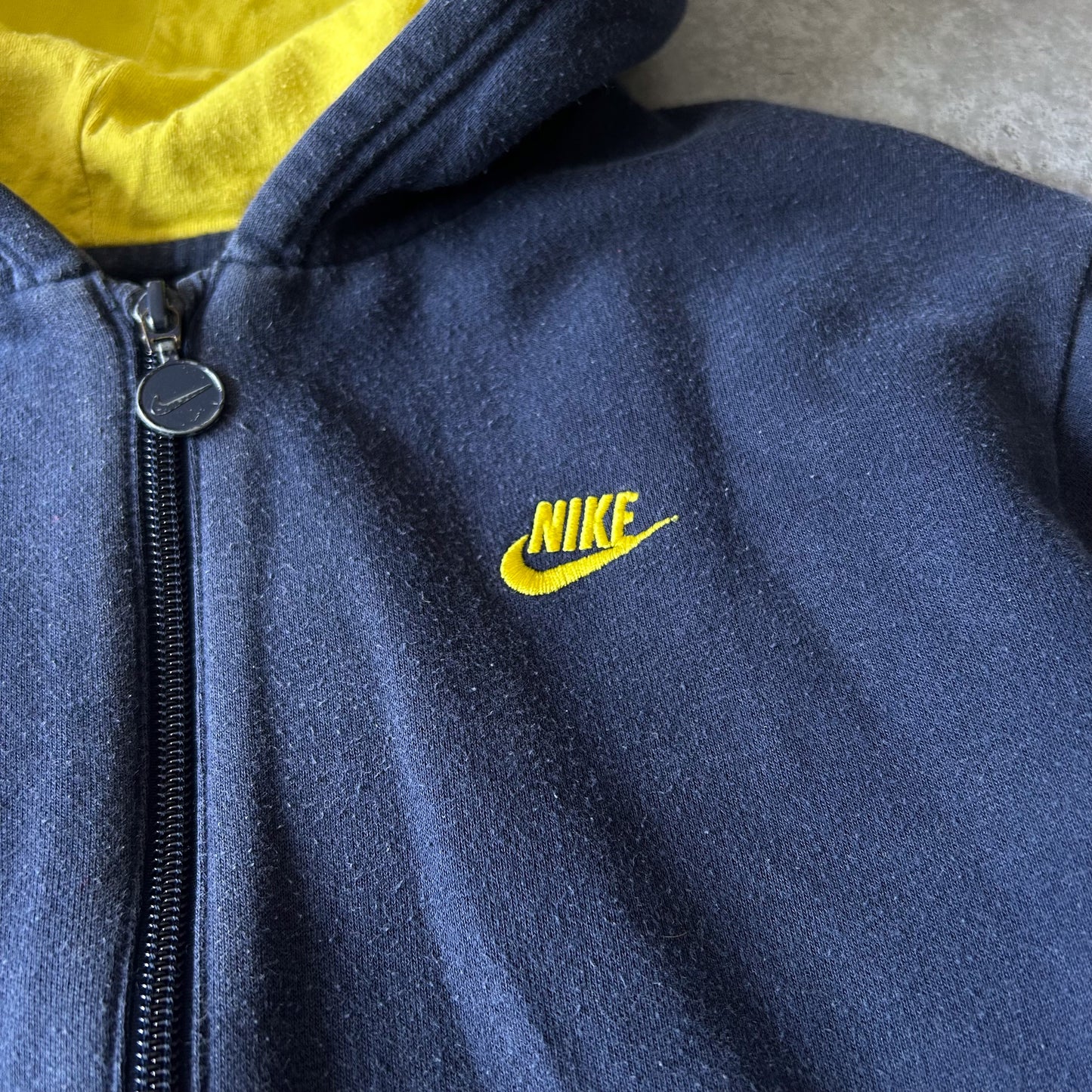Nike Sportswear Zip-Up Hoodie in Navy with Yellow Lining