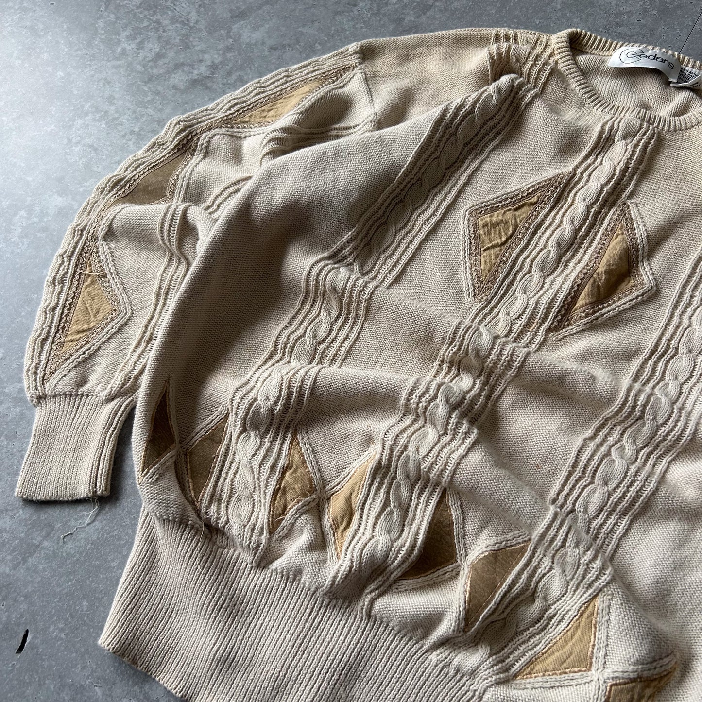 Beige Diamond Cable Knit Sweater