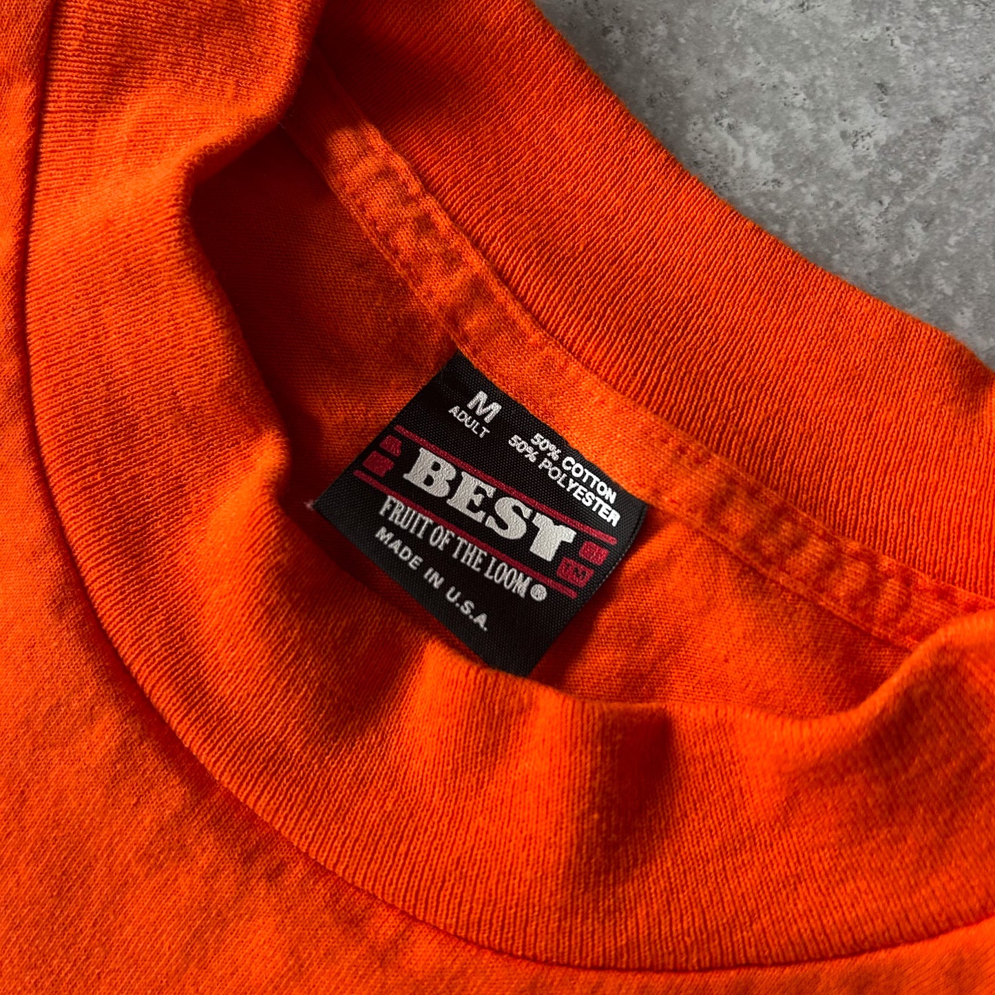 Vintage Single Stitch Palumbo Construction Orange Pocket Logo Tee (Made in USA)