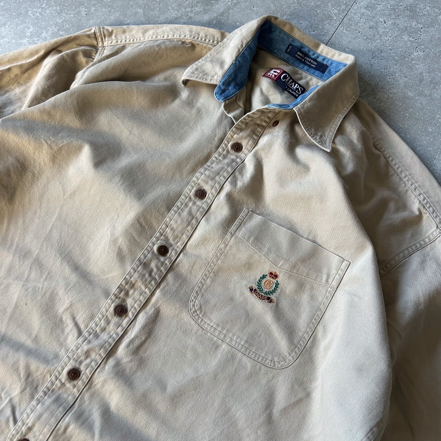 Chaps Ralph Lauren Beige Shirt with Denim Collar