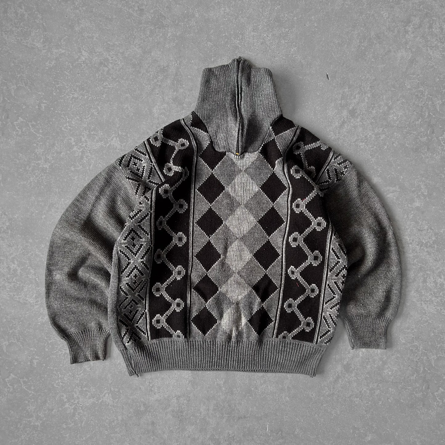 Grey Argyle Hooded Cardigan Sweater
