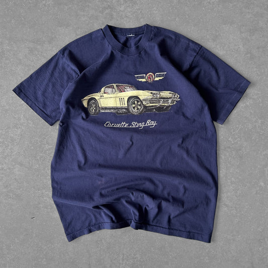 Vintage Navy Classic Vehicle Corvette Sting Ray Graphic T-Shirt