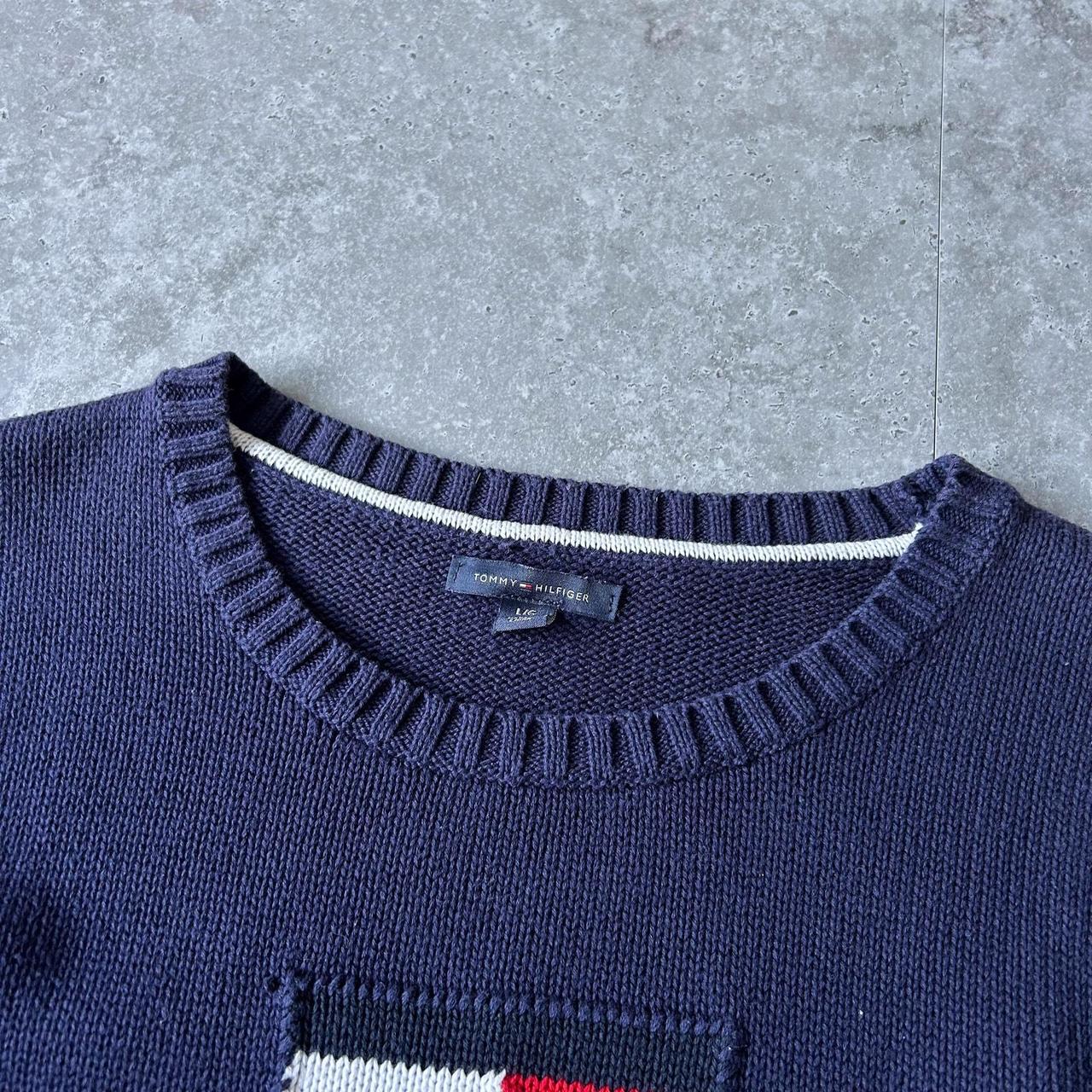 1990s Tommy Hilfiger Navy Knit Sweater With Iconic Flag Logo