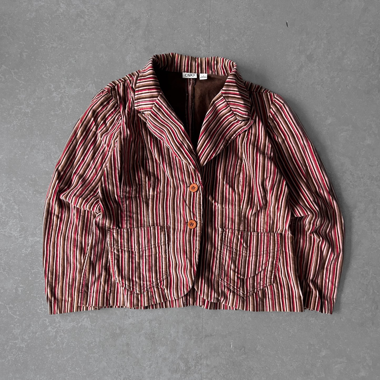 Vintage Cato Striped Cotton Jacket with Front Pockets