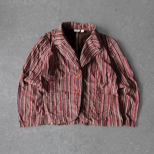 Vintage Cato Striped Cotton Jacket with Front Pockets