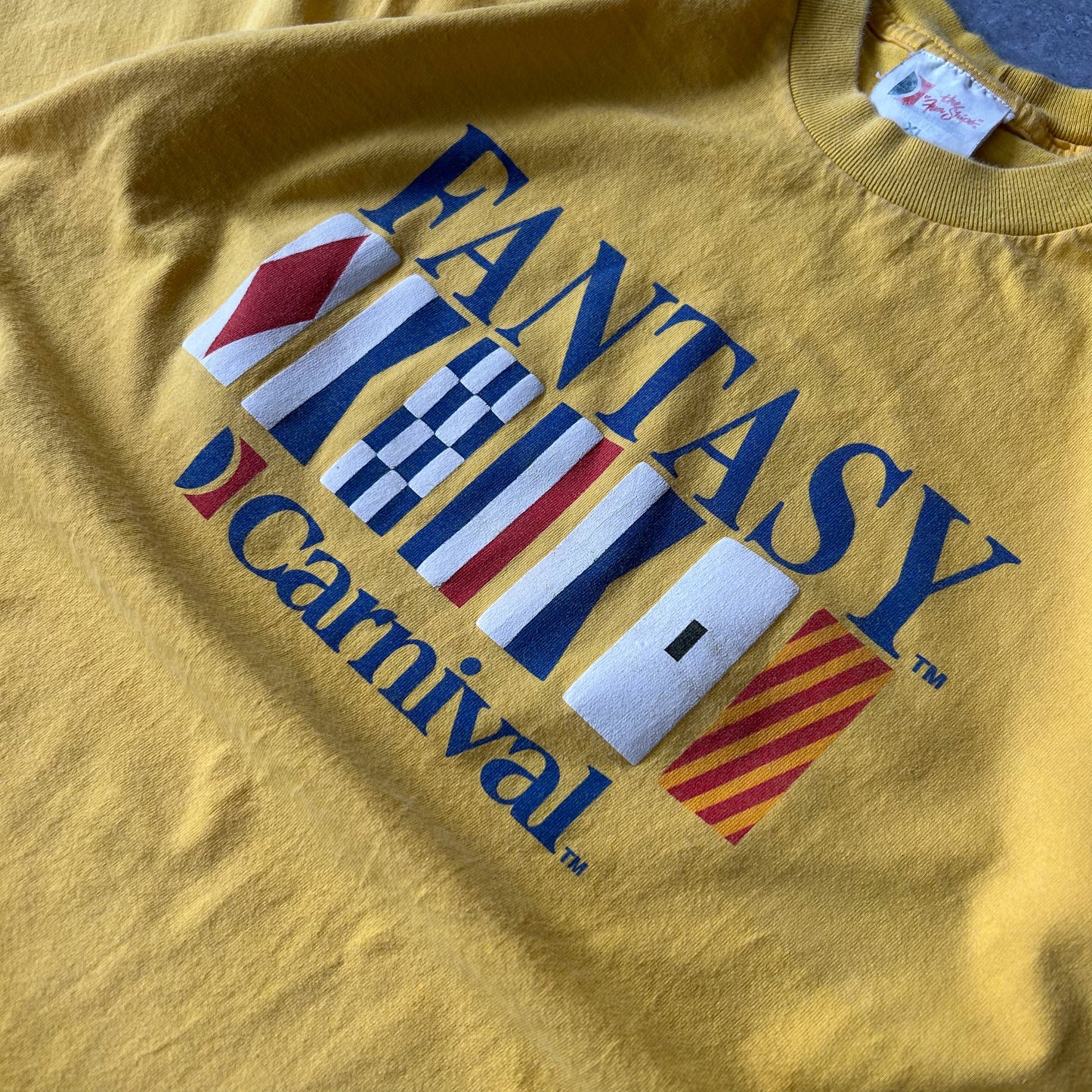 Vintage Single Stitch Carnival Fantasy Flag Graphic Yellow T-Shirt