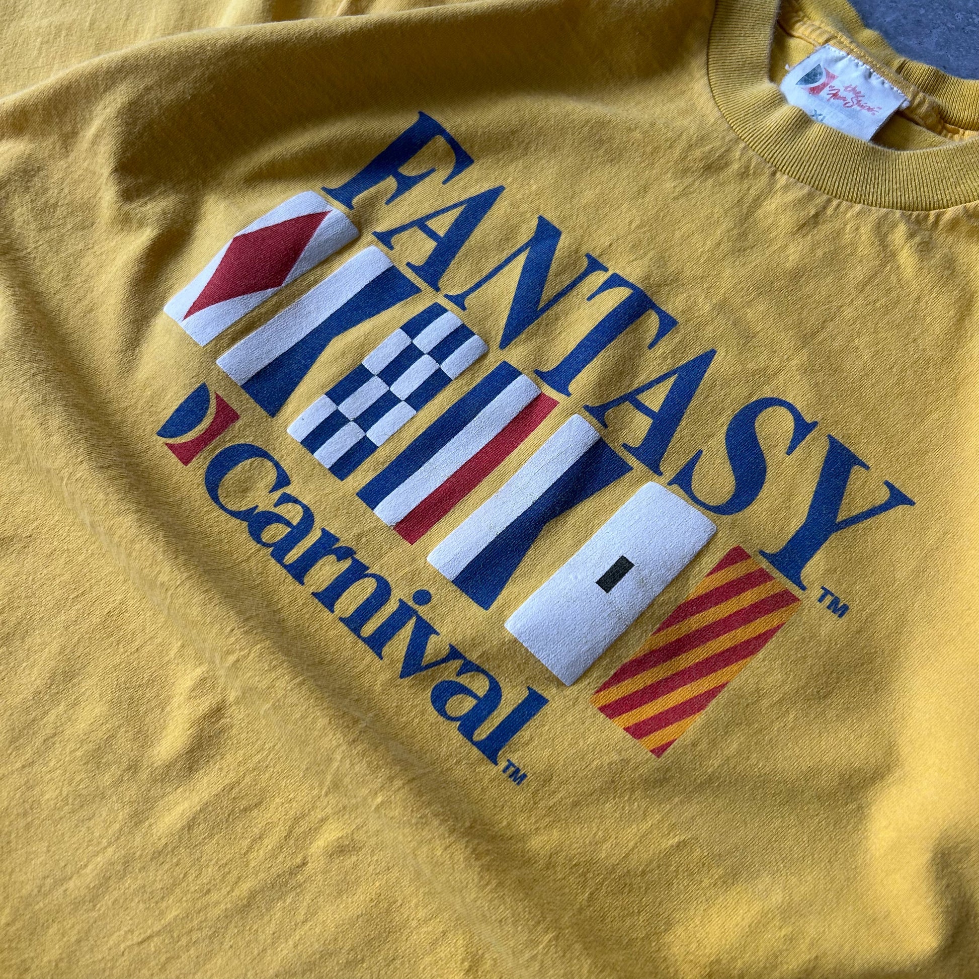 Vintage Single Stitch Carnival Fantasy Flag Graphic Yellow T-Shirt